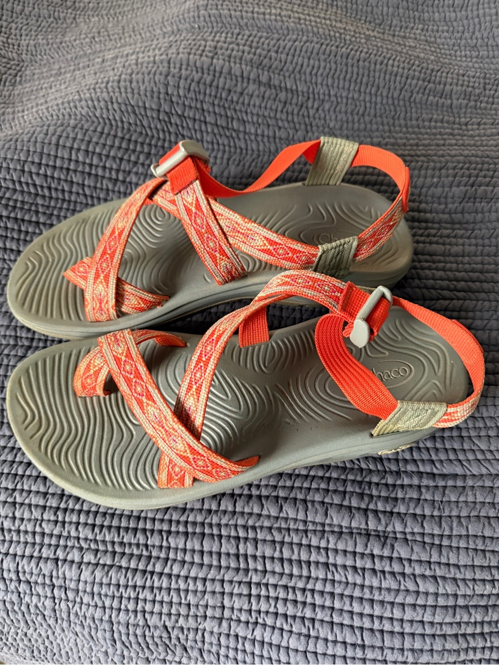 Grey and Orange Women’s Chacos Size 10